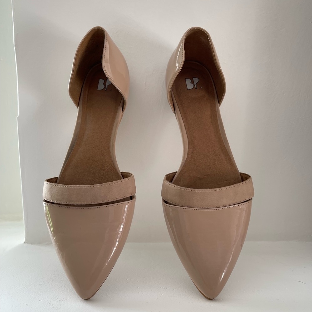 bp tan paten leather flats